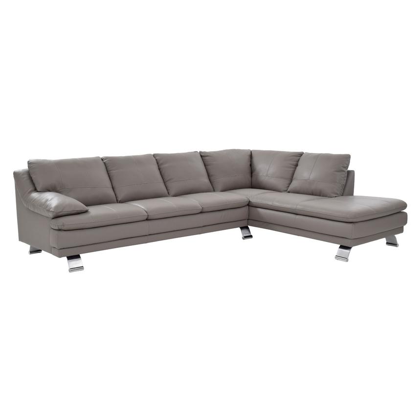 Rio Light Gray Leather Corner Sofa w/Right Chaise  main image, 1 of 8 images.