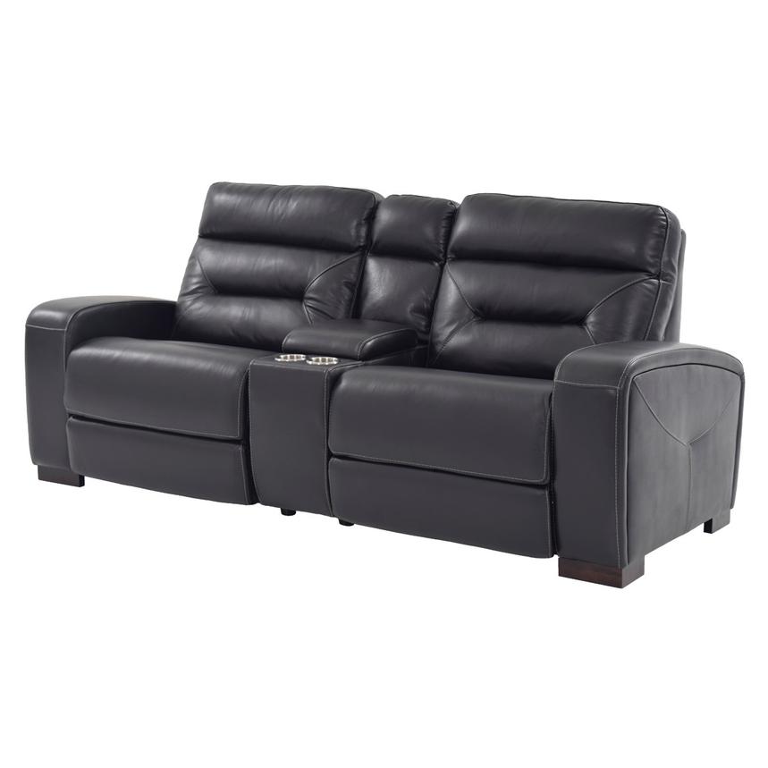 Rochester Black Power Motion Leather Sofa w/Console | El Dorado Furniture