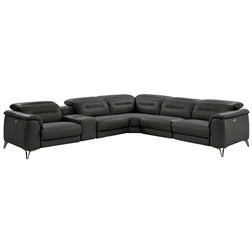 Anabel Gray Leather Power Reclining Sectional with 6PCS/3PWR  main image, 1 of 15 images.