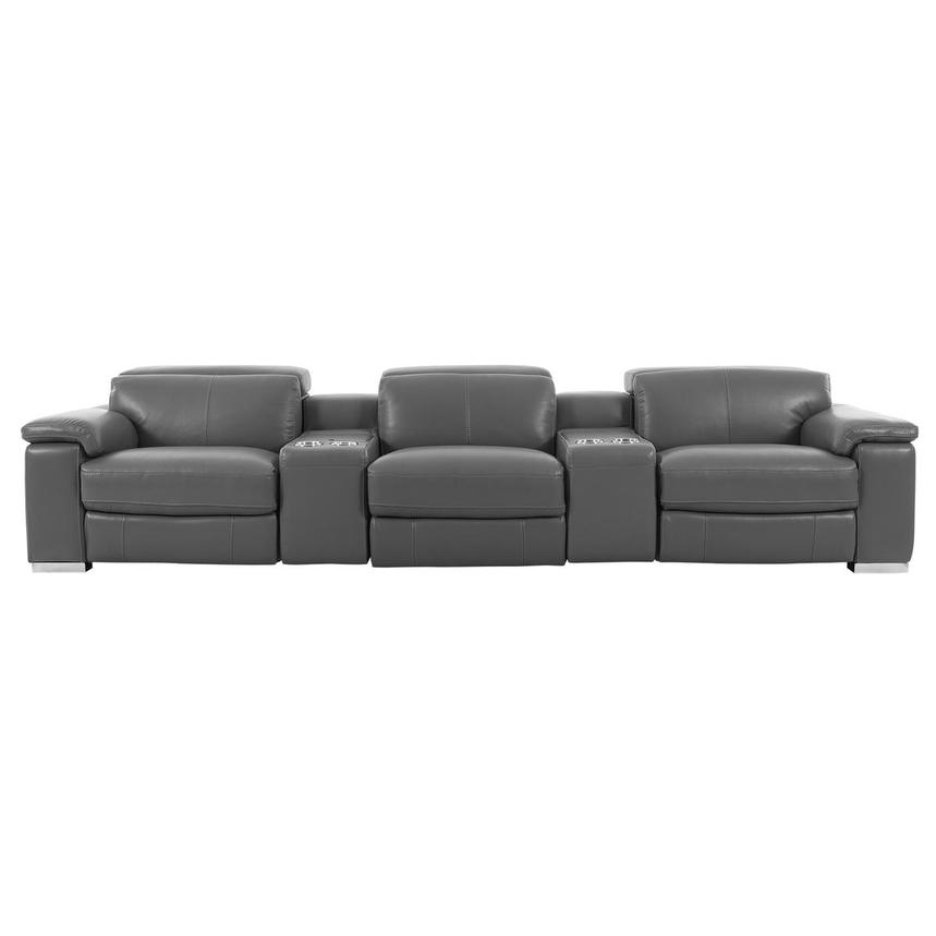 Charlie Gray Home Theater Leather Seating with 5PCS/2PWR  main image, 1 of 14 images.