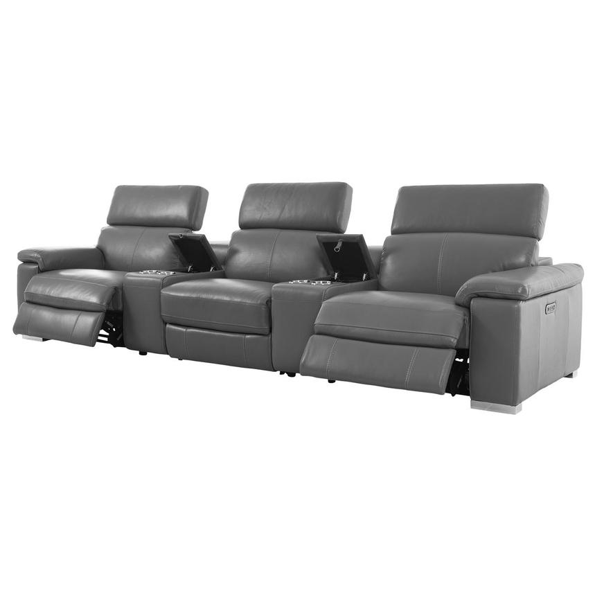 Charlie Gray Home Theater Leather Seating with 5PCS/2PWR  alternate image, 4 of 14 images.