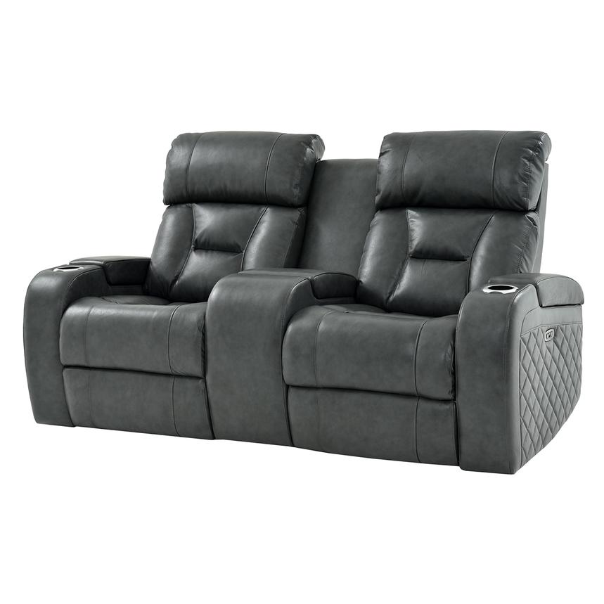 Gio Gray Leather Power Reclining Sofa w/Console | El Dorado Furniture