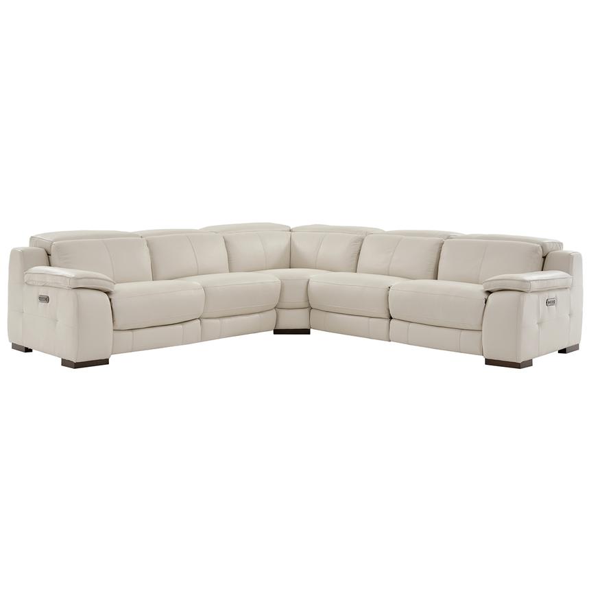 Gian Marco Light Gray Leather Power Reclining Sectional with 5PCS/2PWR  main image, 1 of 6 images.