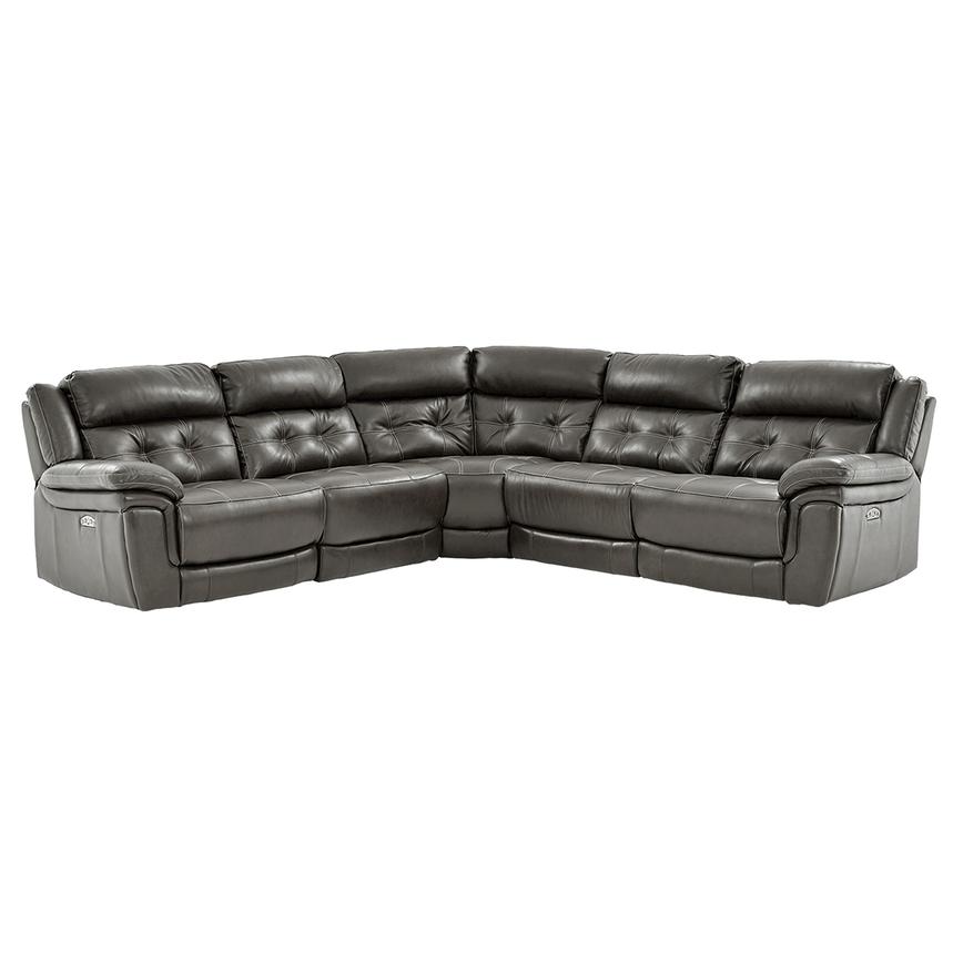 Stallion Gray Leather Power Reclining Sectional with 5PCS/3PWR  main image, 1 of 10 images.