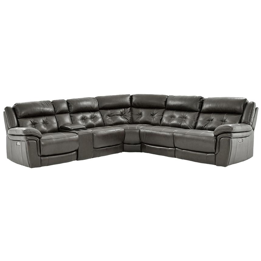 Stallion Gray Leather Power Reclining Sectional with 6PCS/3PWR  main image, 1 of 11 images.