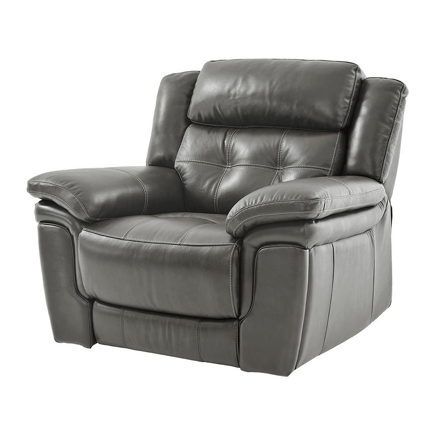 Stallion Gray Leather Power Recliner  main image, 1 of 9 images.