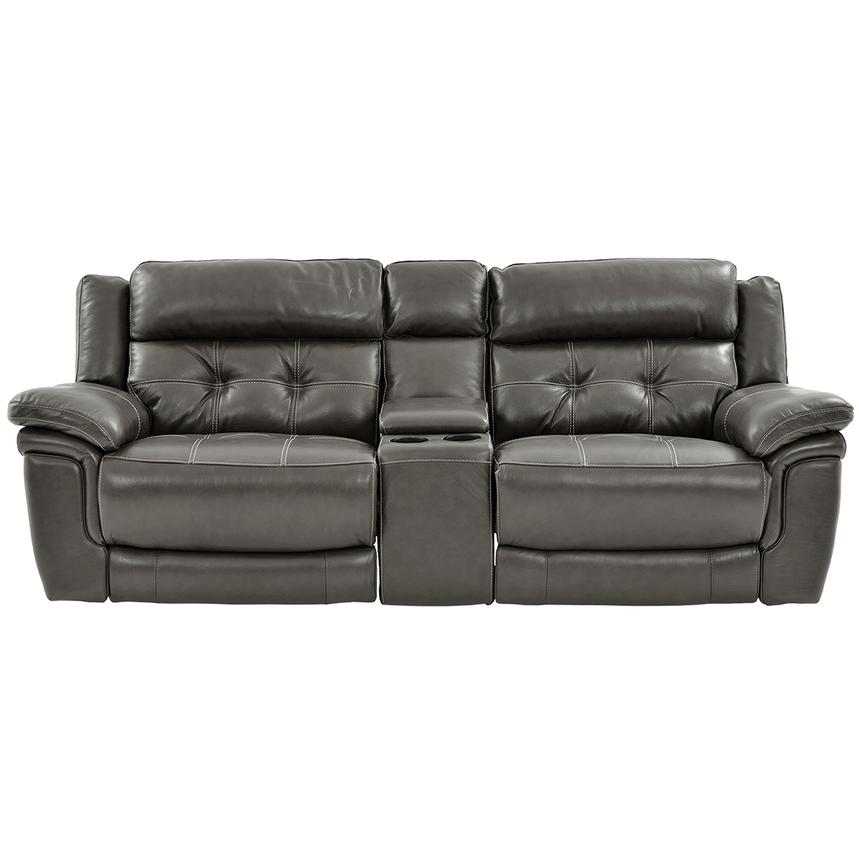 Stallion Gray Leather Power Reclining Sofa w/Console  main image, 1 of 10 images.