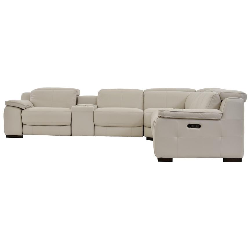 Gian Marco Light Gray Leather Power Reclining Sectional with 6PCS/3PWR  alternate image, 4 of 9 images.