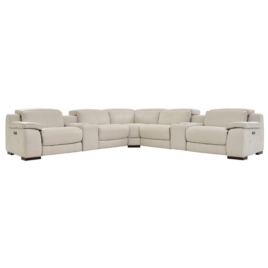 Gian Marco Light Gray Leather Power Reclining Sectional with 7PCS/3PWR  main image, 1 of 9 images.