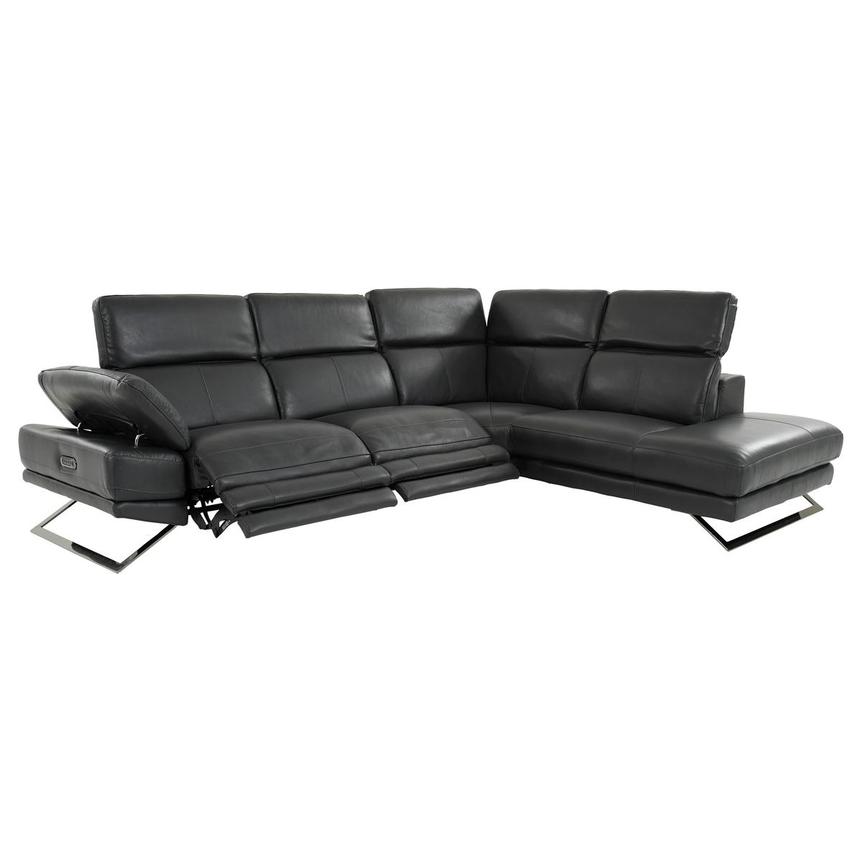 Toronto Dark Gray Leather Power Reclining Sofa w/Right Chaise | El