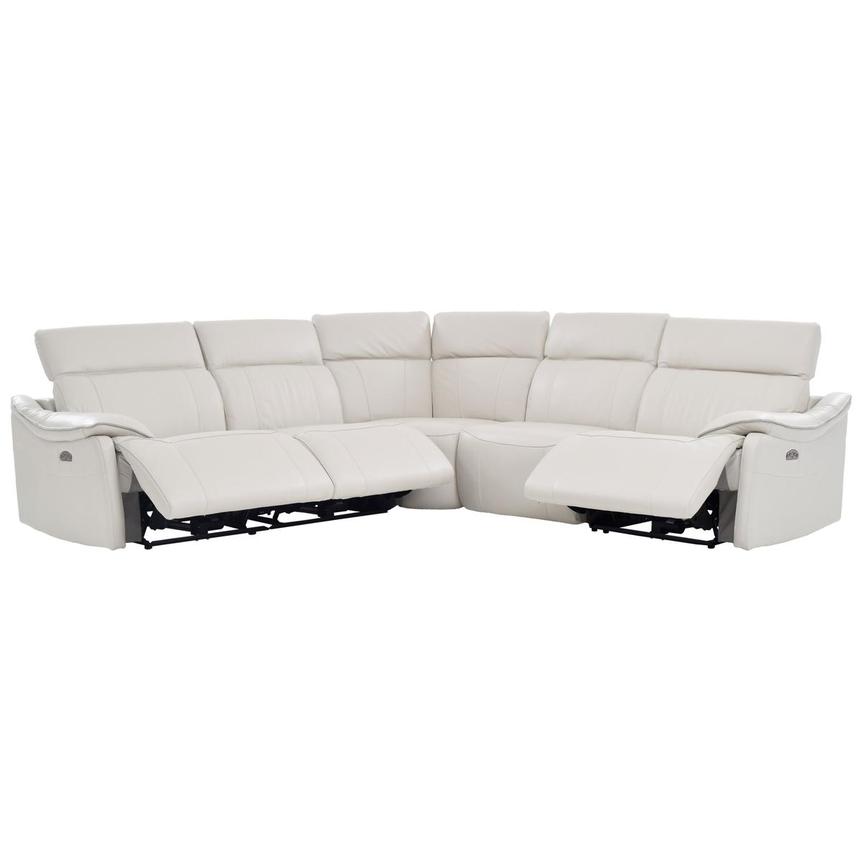 Austin Light Gray Leather Power Reclining Sectional with 5PCS/3PWR  alternate image, 2 of 8 images.