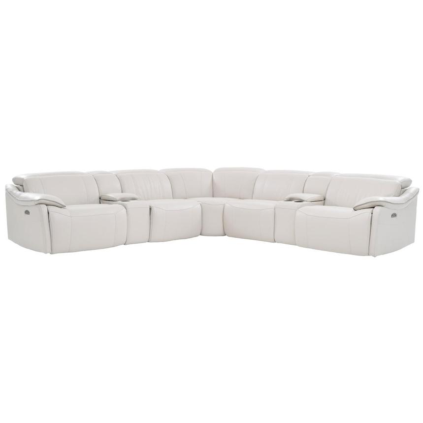 Austin Light Gray Leather Power Reclining Sectional with 7PCS/3PWR  main image, 1 of 9 images.