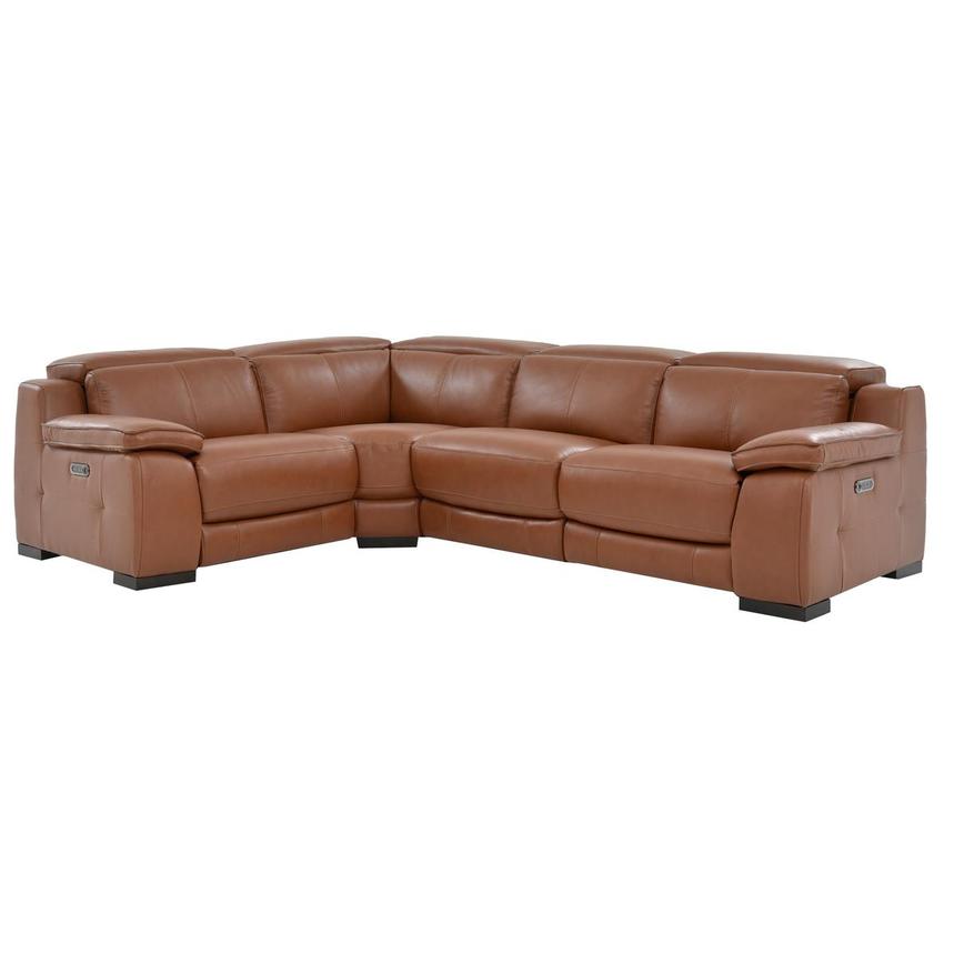 Gian Marco Tan Leather Power Reclining Sectional with 4PCS/2PWR  main image, 1 of 7 images.