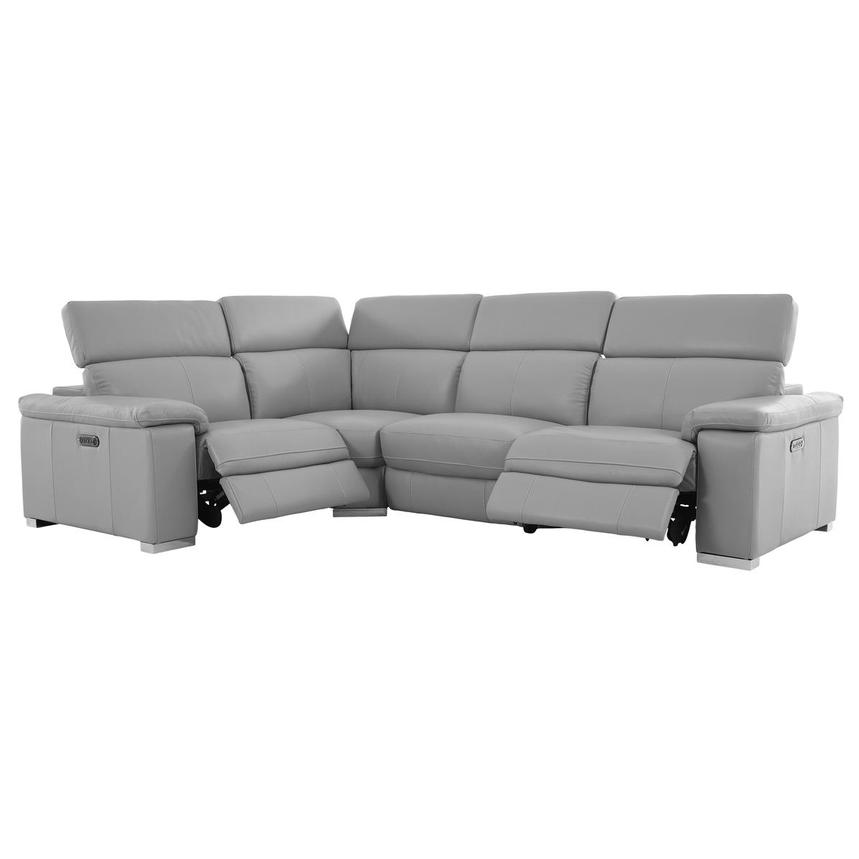 Charlie Light Gray Leather Power Reclining Sectional with 4PCS/2PWR alternate image, 2 of 14 images.