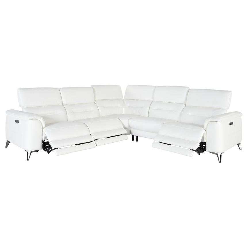 Anabel White Leather Power Reclining Sectional with 5PCS/3PWR  alternate image, 2 of 5 images.