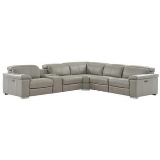 Charlie Light Gray Leather Power Reclining Sectional