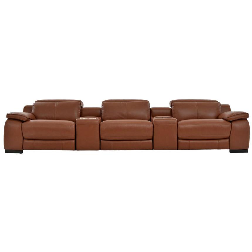 Gian Marco Tan Home Theater Leather Seating with 5PCS/2PWR  main image, 1 of 10 images.