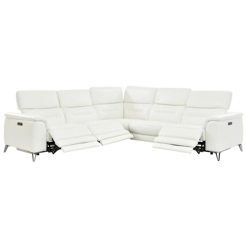 Anabel White Leather Power Reclining Sectional with 5PCS/3PWR  alternate image, 2 of 9 images.