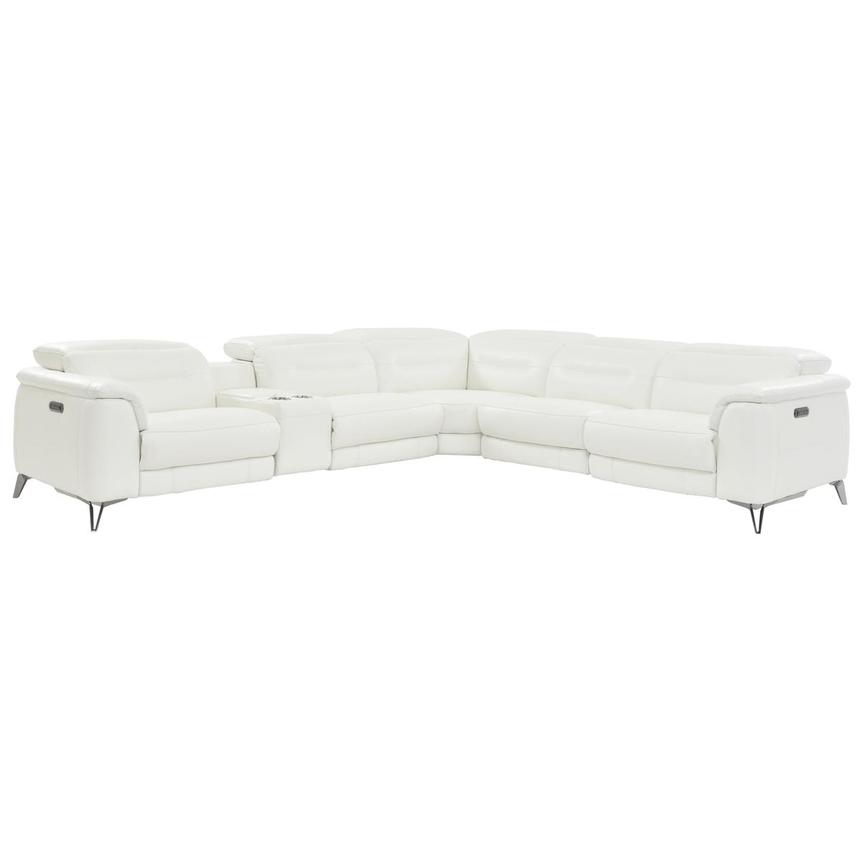 Anabel White Leather Power Reclining Sectional with 6PCS/3PWR  main image, 1 of 10 images.
