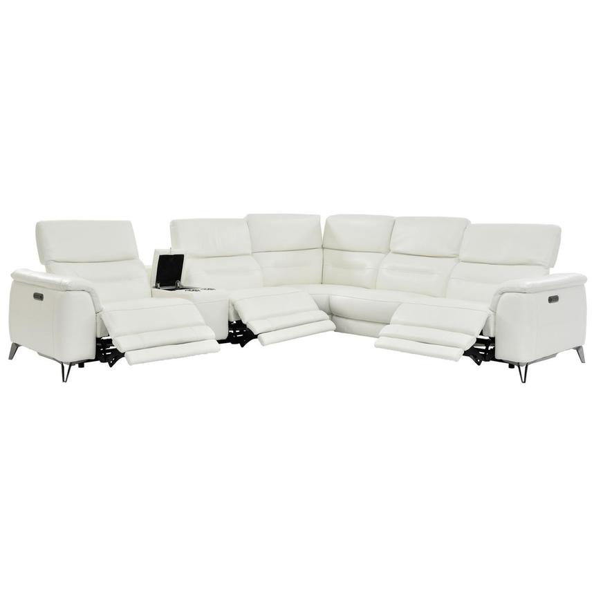 Anabel White Leather Power Reclining Sectional with 6PCS/3PWR  alternate image, 2 of 10 images.