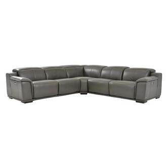 Davis 2.0 Dark Gray Leather Power Reclining Sectional with 5PCS/2PWR