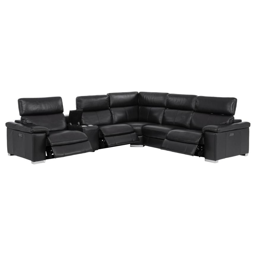Charlie Black Leather Power Reclining Sectional with 6PCS/3PWR  alternate image, 2 of 12 images.