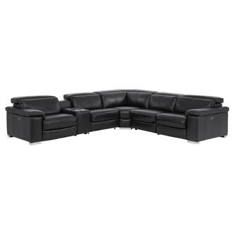 Charlie Black Leather Power Reclining Sectional with 6PCS/3PWR