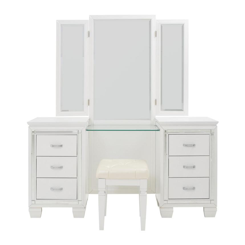 White Vanity Desk Set with Drawers and Bench