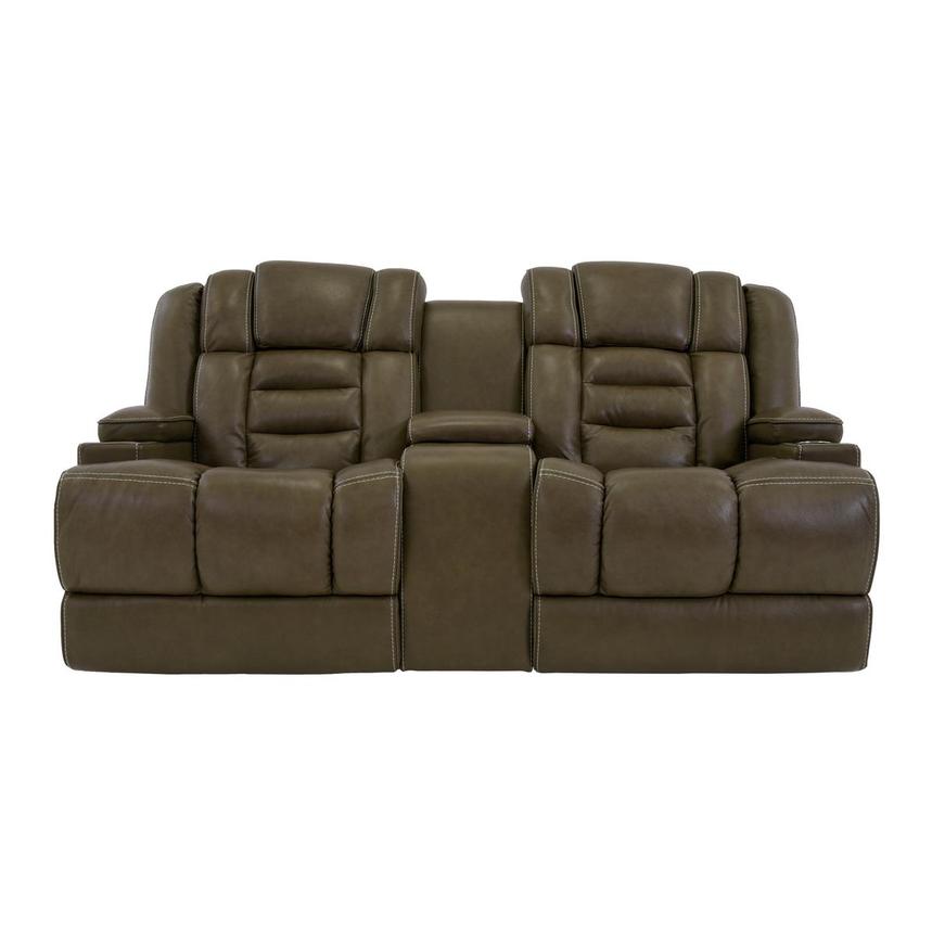 Damon Brown Leather Power Reclining Sofa w/Console  main image, 1 of 10 images.