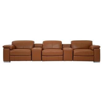 Charlie Tan Home Theater Leather Seating with 5PCS/3PWR