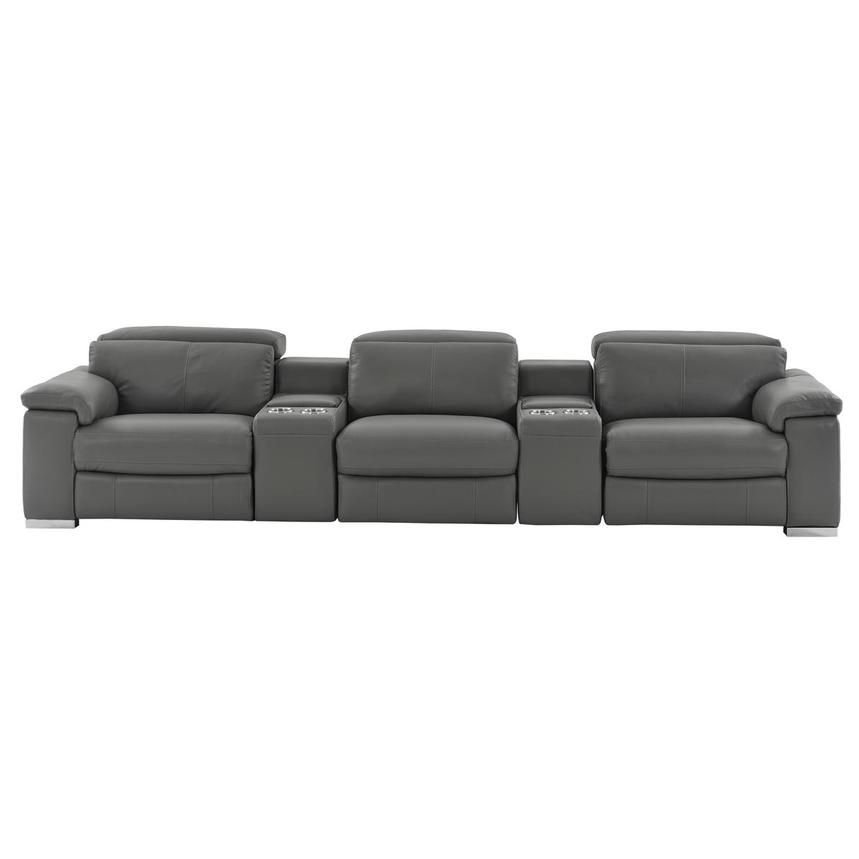 Charlie Gray Home Theater Leather Seating with 5PCS/3PWR  main image, 1 of 10 images.