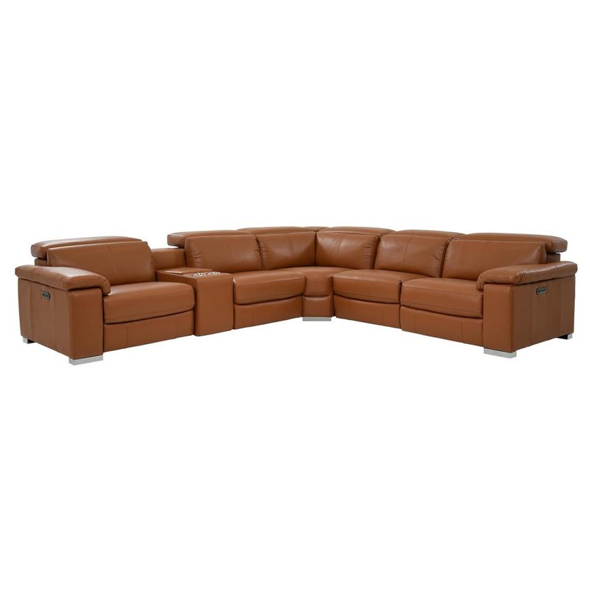 Charlie Tan Leather Power Reclining Sectional with 6PCS/3PWR  main image, 1 of 11 images.