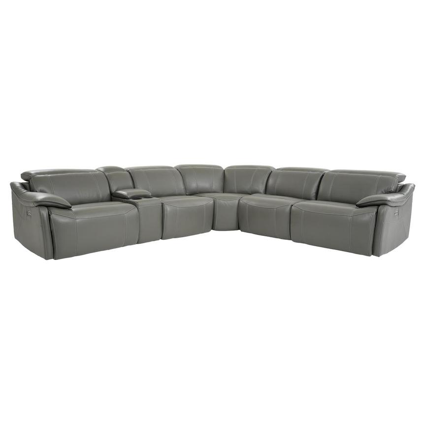 Austin Dark Gray Leather Power Reclining Sectional with 6PCS/2PWR  main image, 1 of 10 images.