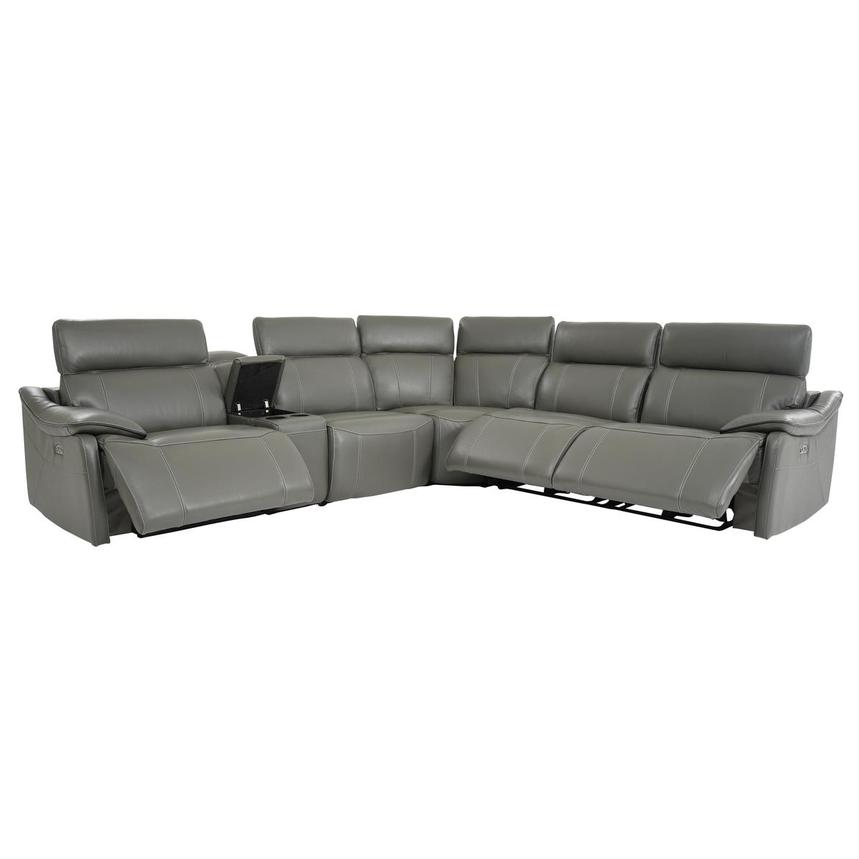 Austin Dark Gray Leather Power Reclining Sectional with 6PCS/3PWR  alternate image, 3 of 10 images.