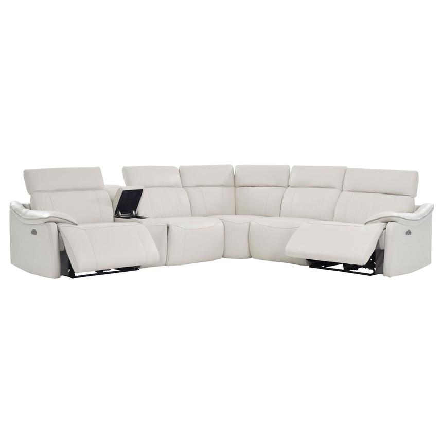 Austin Light Gray Leather Power Reclining Sectional with 6PCS/2PWR  alternate image, 2 of 9 images.