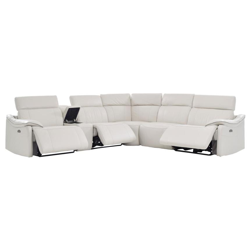 Austin Light Gray Leather Power Reclining Sectional with 6PCS/3PWR  alternate image, 2 of 9 images.