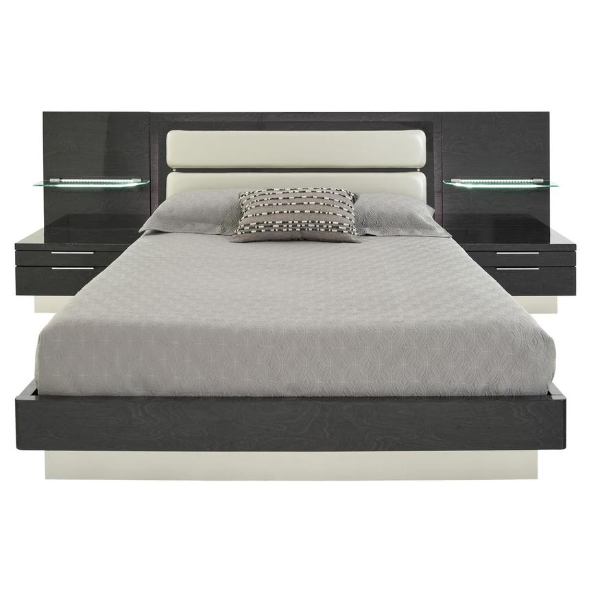 Ally Gray King Platform Bed w/Nightstands El Dorado Furniture