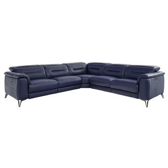 Anabel Blue Leather Power Reclining Sectional