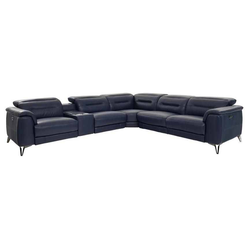 Anabel Blue Leather Power Reclining Sectional with 6PCS/2PWR  main image, 1 of 10 images.