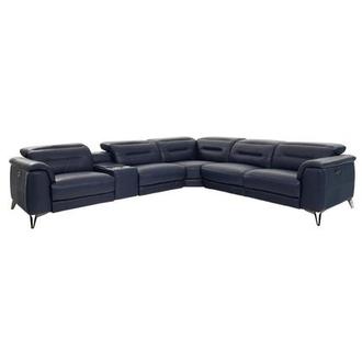 Anabel Blue Leather Power Reclining Sectional with 6PCS/2PWR
