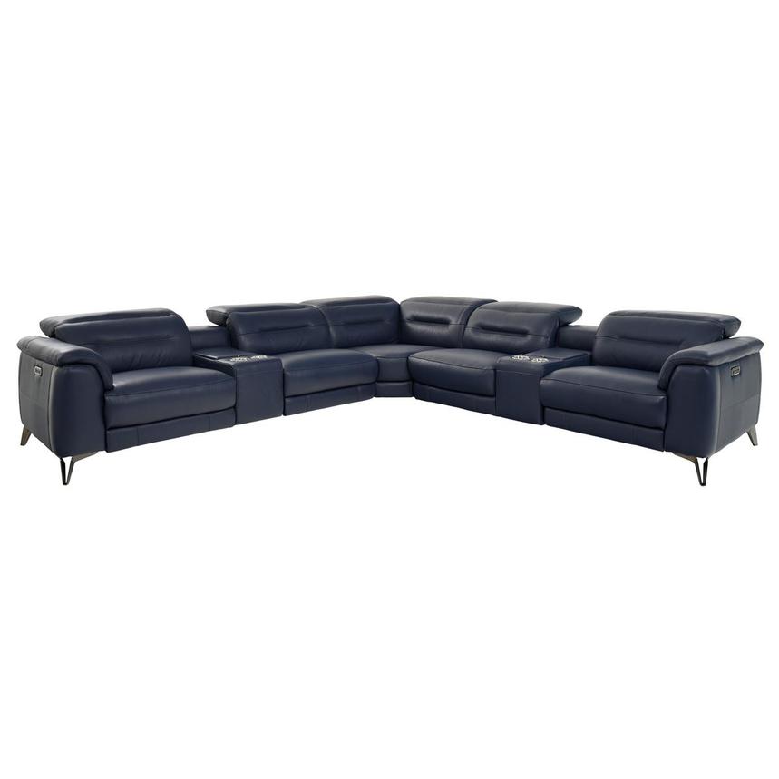 Anabel Blue Leather Power Reclining Sectional with 7PCS/3PWR  main image, 1 of 10 images.