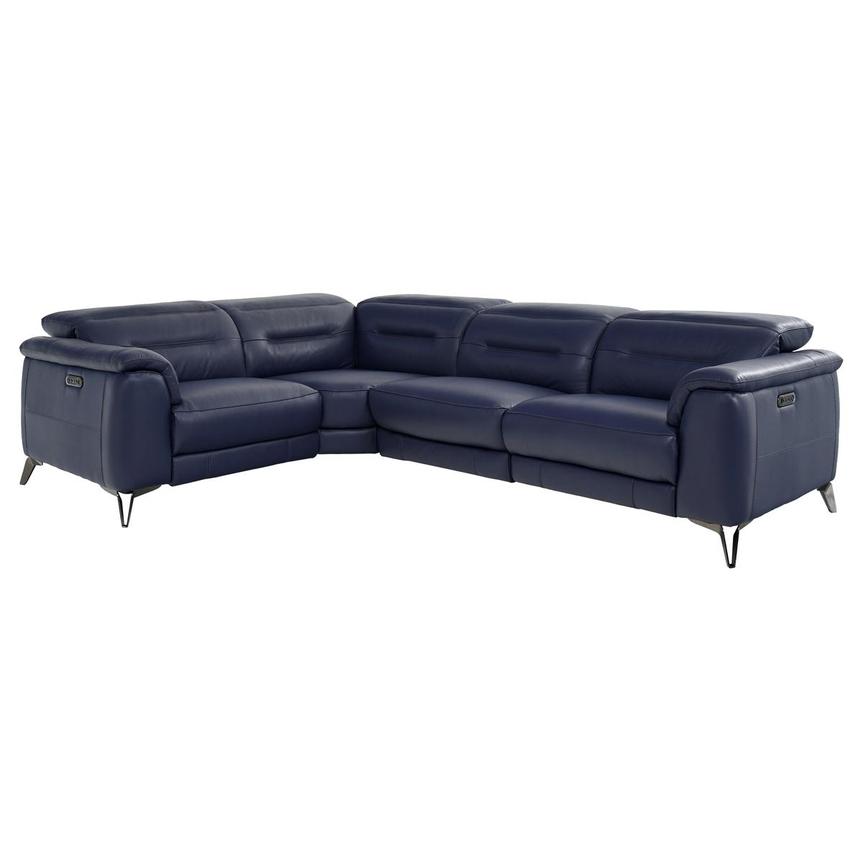 Anabel Blue Leather Power Reclining Sectional with 4PCS/2PWR  main image, 1 of 11 images.