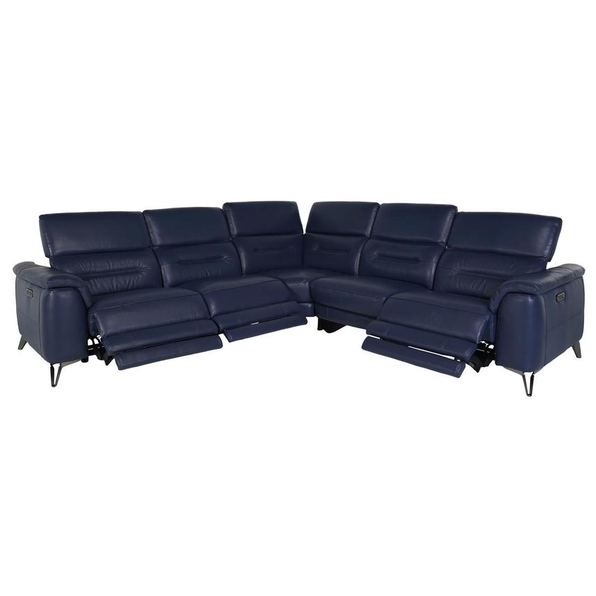 Anabel Blue Leather Power Reclining Sectional with 5PCS/3PWR  alternate image, 2 of 7 images.