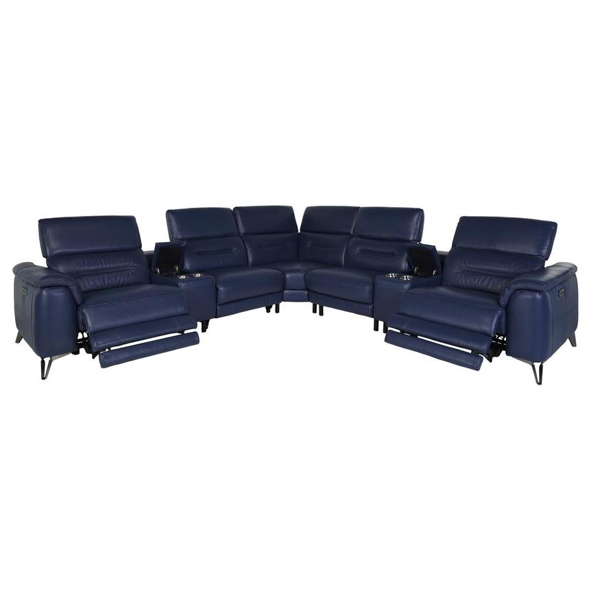 Anabel Blue Leather Power Reclining Sectional with 7PCS/3PWR  alternate image, 2 of 9 images.