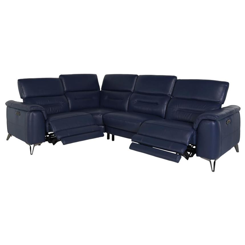 Anabel Blue Leather Power Reclining Sectional with 4PCS/2PWR  alternate image, 2 of 7 images.