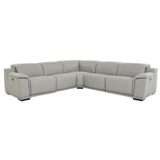 Davis 2.0 Light Gray Leather Power Reclining Sectional with 5PCS/2PWR