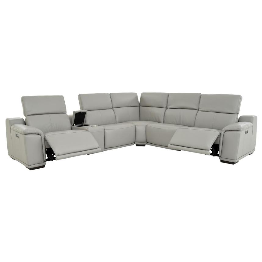 Davis 2.0 Light Gray Leather Power Reclining Sectional with 6PCS/2PWR  alternate image, 2 of 11 images.