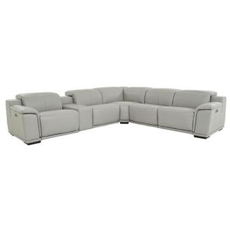 Davis 2.0 Light Gray Leather Power Reclining Sectional with 6PCS/3PWR