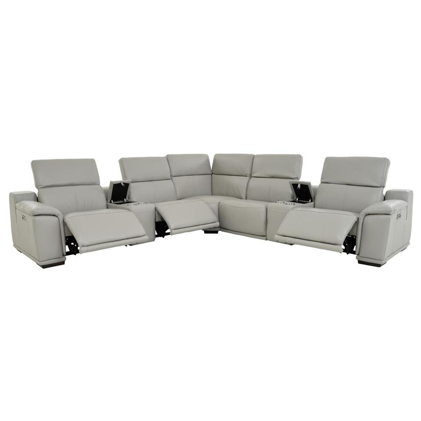 Davis 2.0 Light Gray Leather Power Reclining Sectional with 7PCS/3PWR  alternate image, 2 of 11 images.