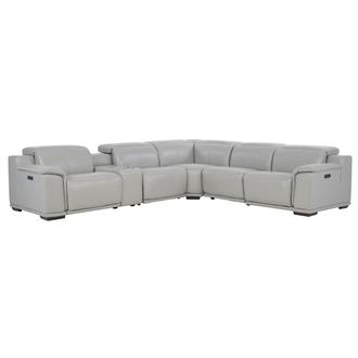 Davis 2.0 Silver Leather Power Reclining Sectional with 6PCS/3PWR